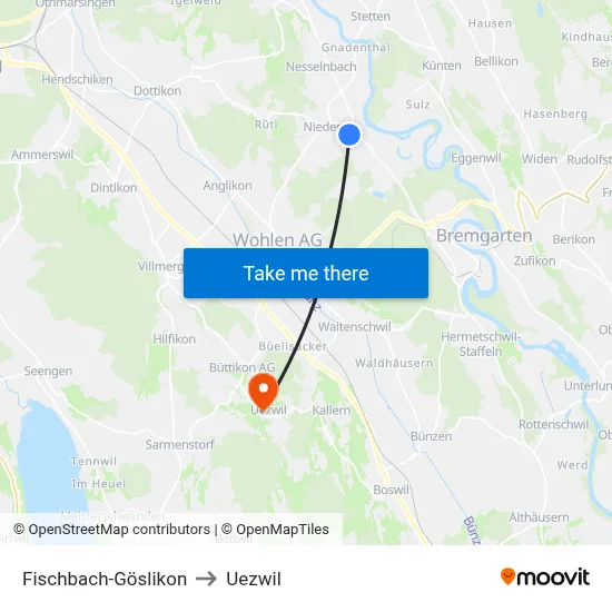 Fischbach-Göslikon to Uezwil map