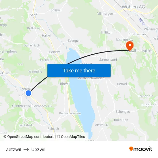 Zetzwil to Uezwil map