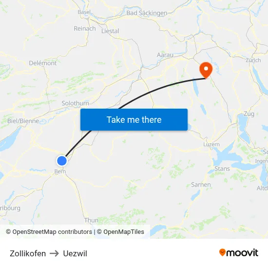 Zollikofen to Uezwil map