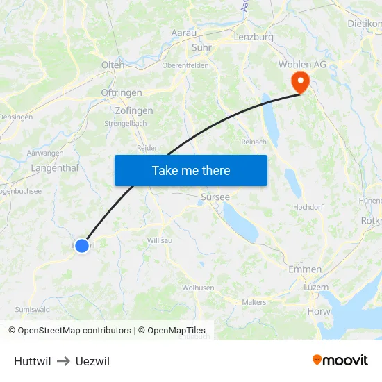 Huttwil to Uezwil map