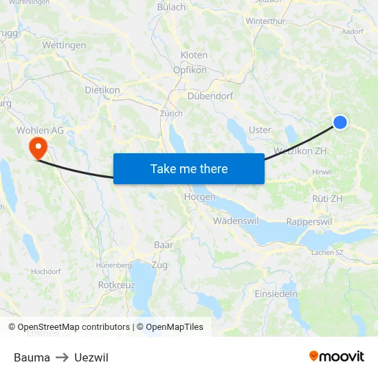 Bauma to Uezwil map
