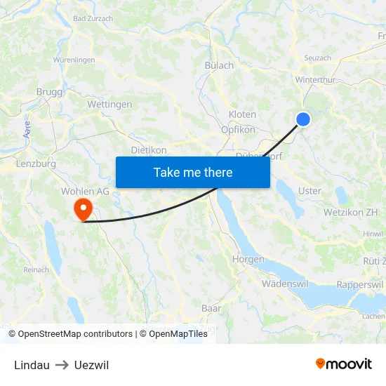 Lindau to Uezwil map