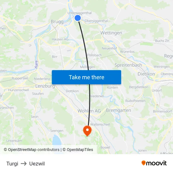 Turgi to Uezwil map