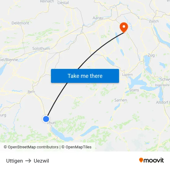 Uttigen to Uezwil map