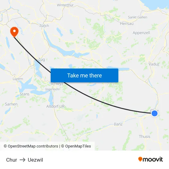 Chur to Uezwil map