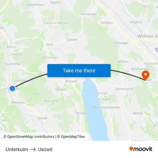 Unterkulm to Uezwil map