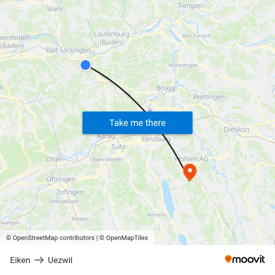 Eiken to Uezwil map