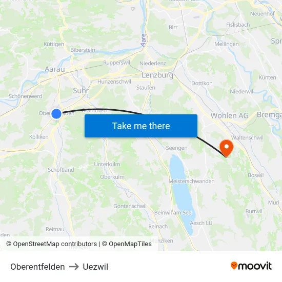 Oberentfelden to Uezwil map