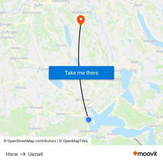 Horw to Uezwil map