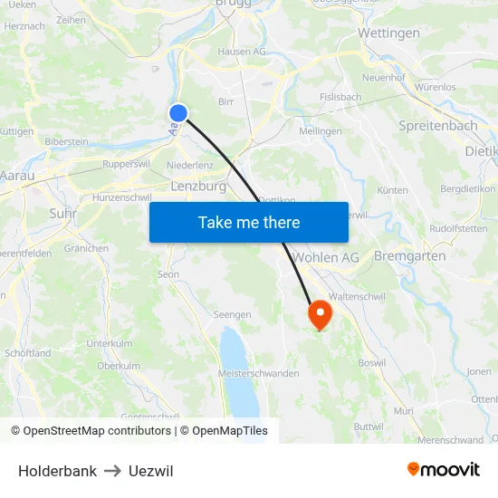 Holderbank to Uezwil map