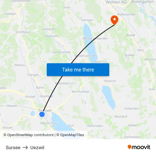 Sursee to Uezwil map
