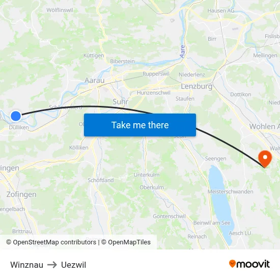 Winznau to Uezwil map