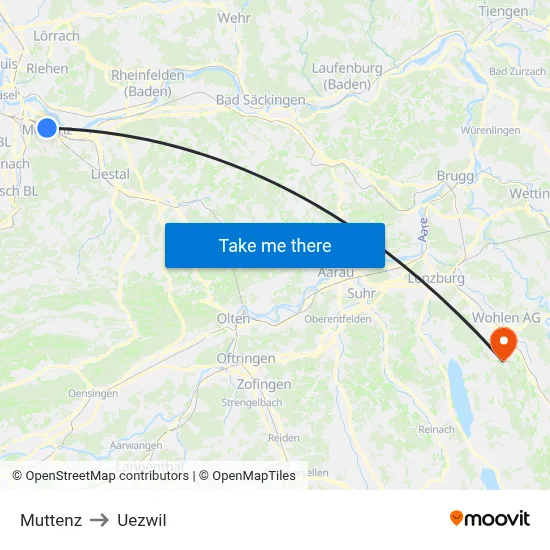 Muttenz to Uezwil map