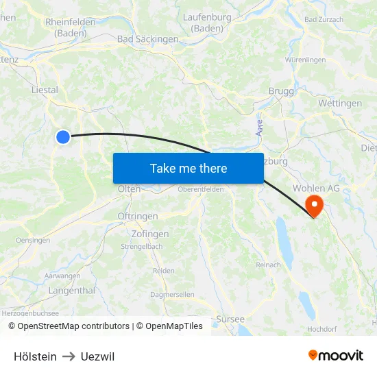 Hölstein to Uezwil map