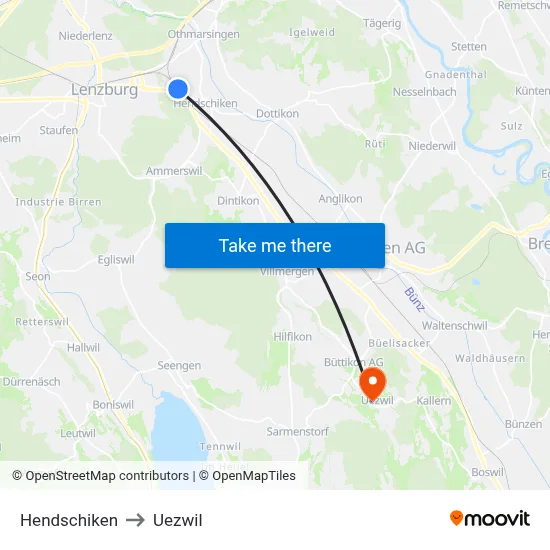Hendschiken to Uezwil map