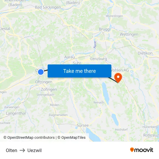 Olten to Uezwil map
