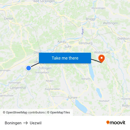 Boningen to Uezwil map