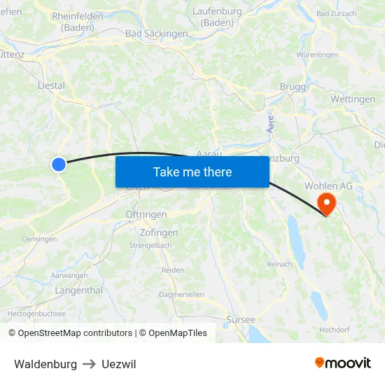 Waldenburg to Uezwil map