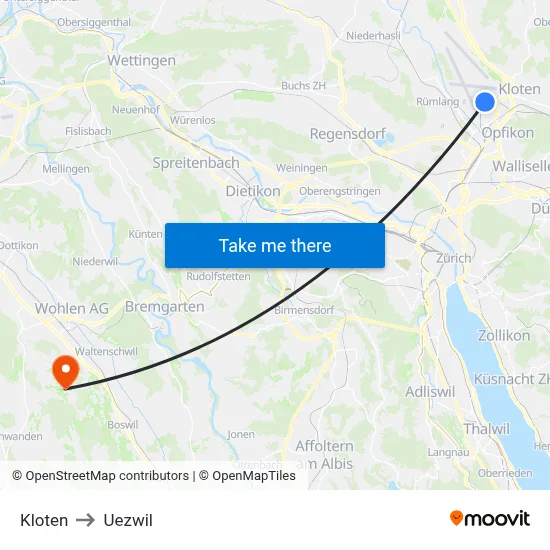 Kloten to Uezwil map