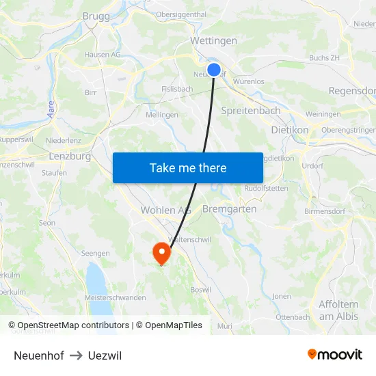 Neuenhof to Uezwil map