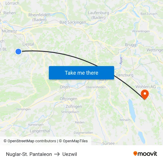 Nuglar-St. Pantaleon to Uezwil map