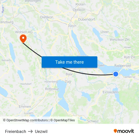 Freienbach to Uezwil map