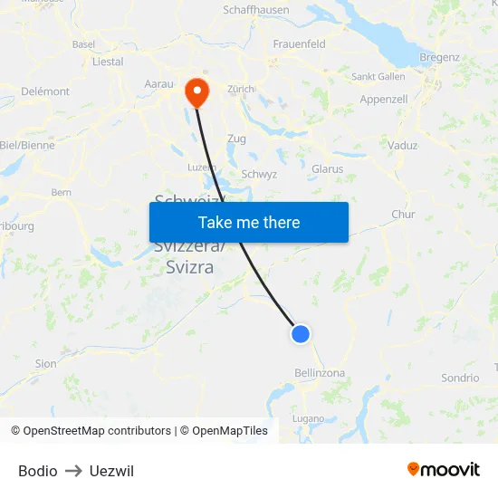 Bodio to Uezwil map