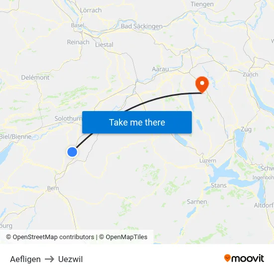 Aefligen to Uezwil map