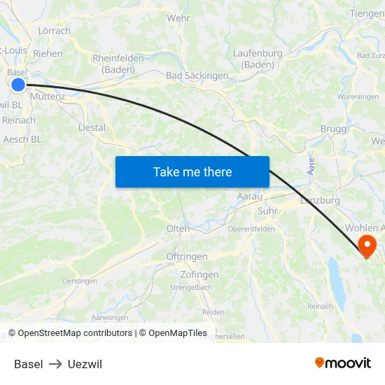 Basel to Uezwil map