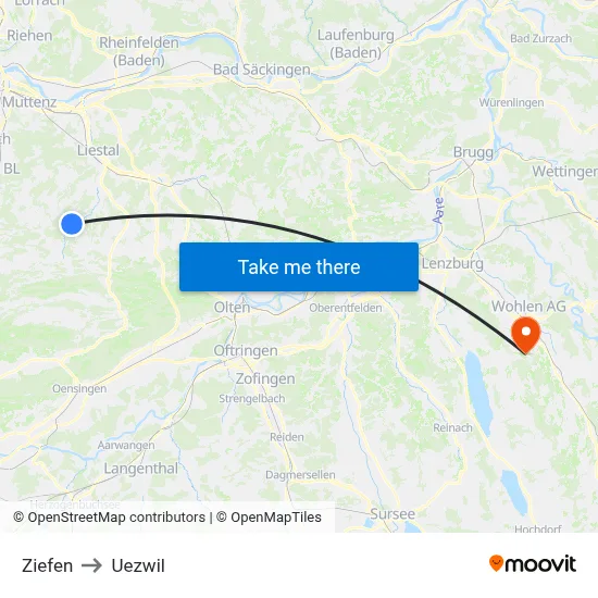 Ziefen to Uezwil map