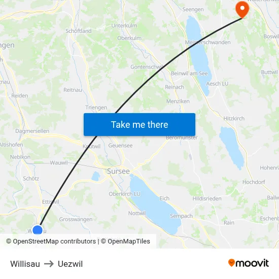 Willisau to Uezwil map