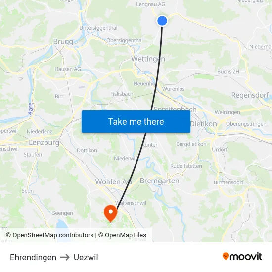 Ehrendingen to Uezwil map