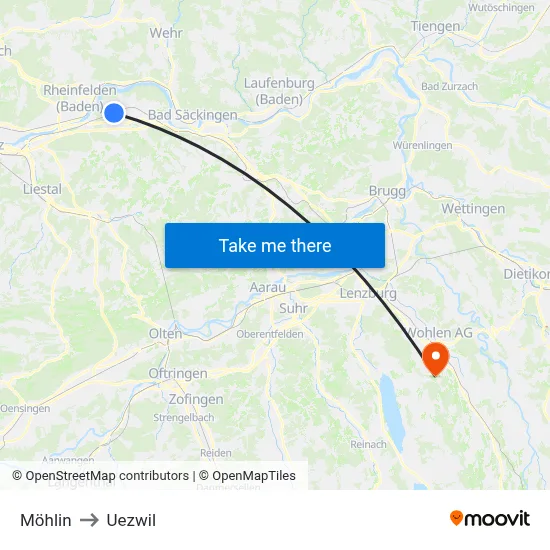 Möhlin to Uezwil map