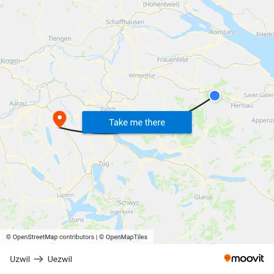 Uzwil to Uezwil map