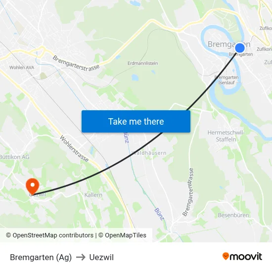 Bremgarten (Ag) to Uezwil map