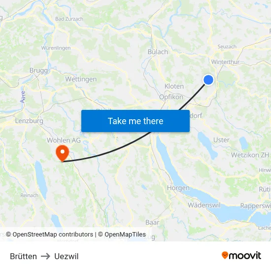 Brütten to Uezwil map