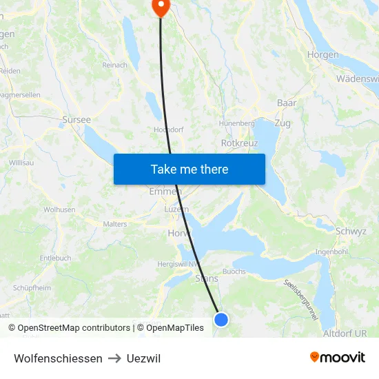Wolfenschiessen to Uezwil map