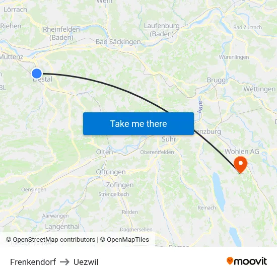Frenkendorf to Uezwil map