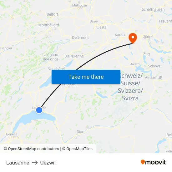 Lausanne to Uezwil map