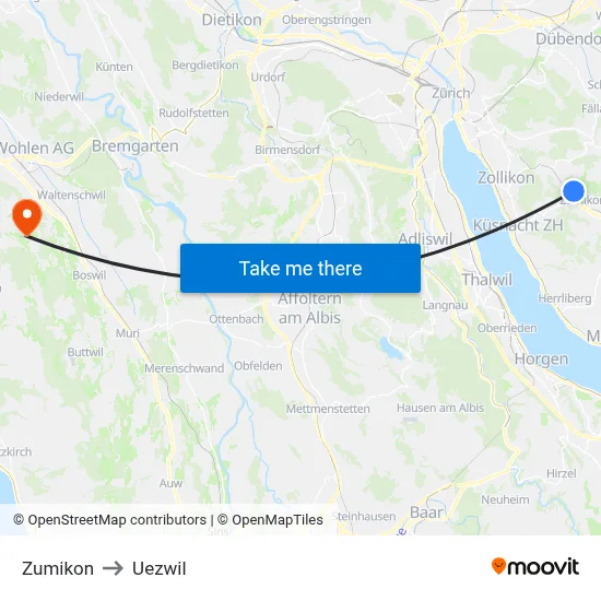 Zumikon to Uezwil map