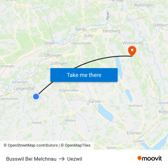 Busswil Bei Melchnau to Uezwil map