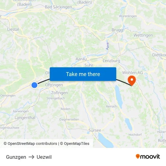 Gunzgen to Uezwil map