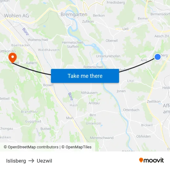 Islisberg to Uezwil map