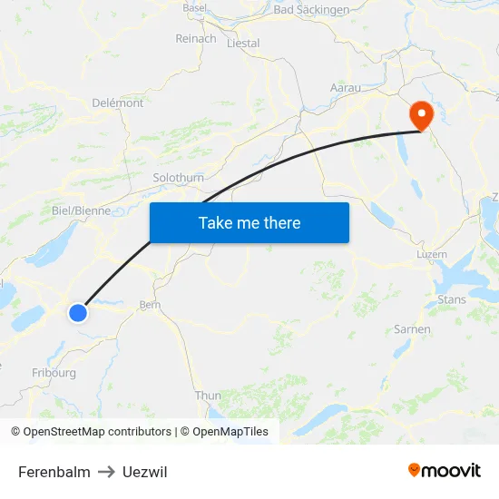 Ferenbalm to Uezwil map
