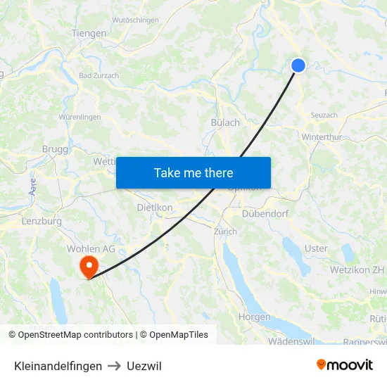 Kleinandelfingen to Uezwil map