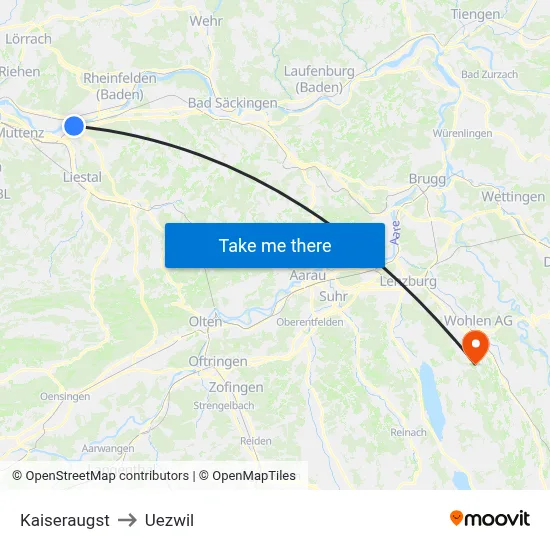 Kaiseraugst to Uezwil map