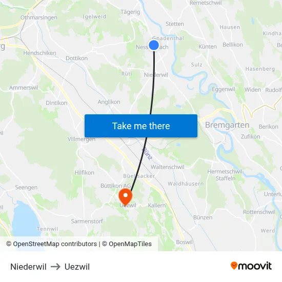 Niederwil to Uezwil map