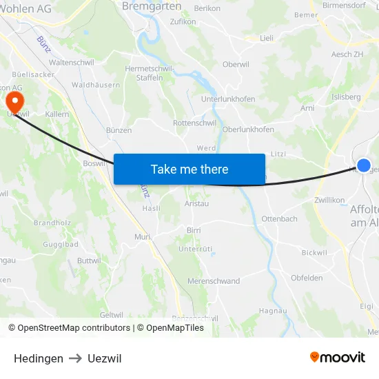Hedingen to Uezwil map