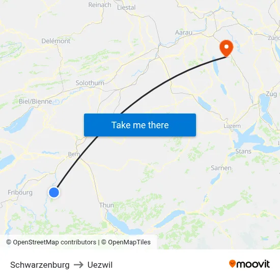 Schwarzenburg to Uezwil map