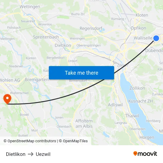 Dietlikon to Uezwil map